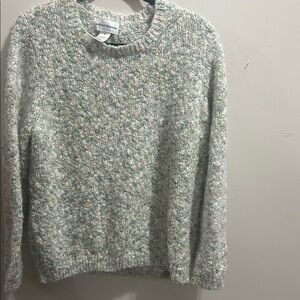 Alfred Dunner Speckled Knit Sweater - Mint and Cream